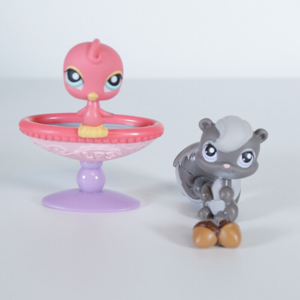 Littlest Pet‎ Shop 2006 SQUIRREL & Red BIRD, parakeet birdbath 131 132
